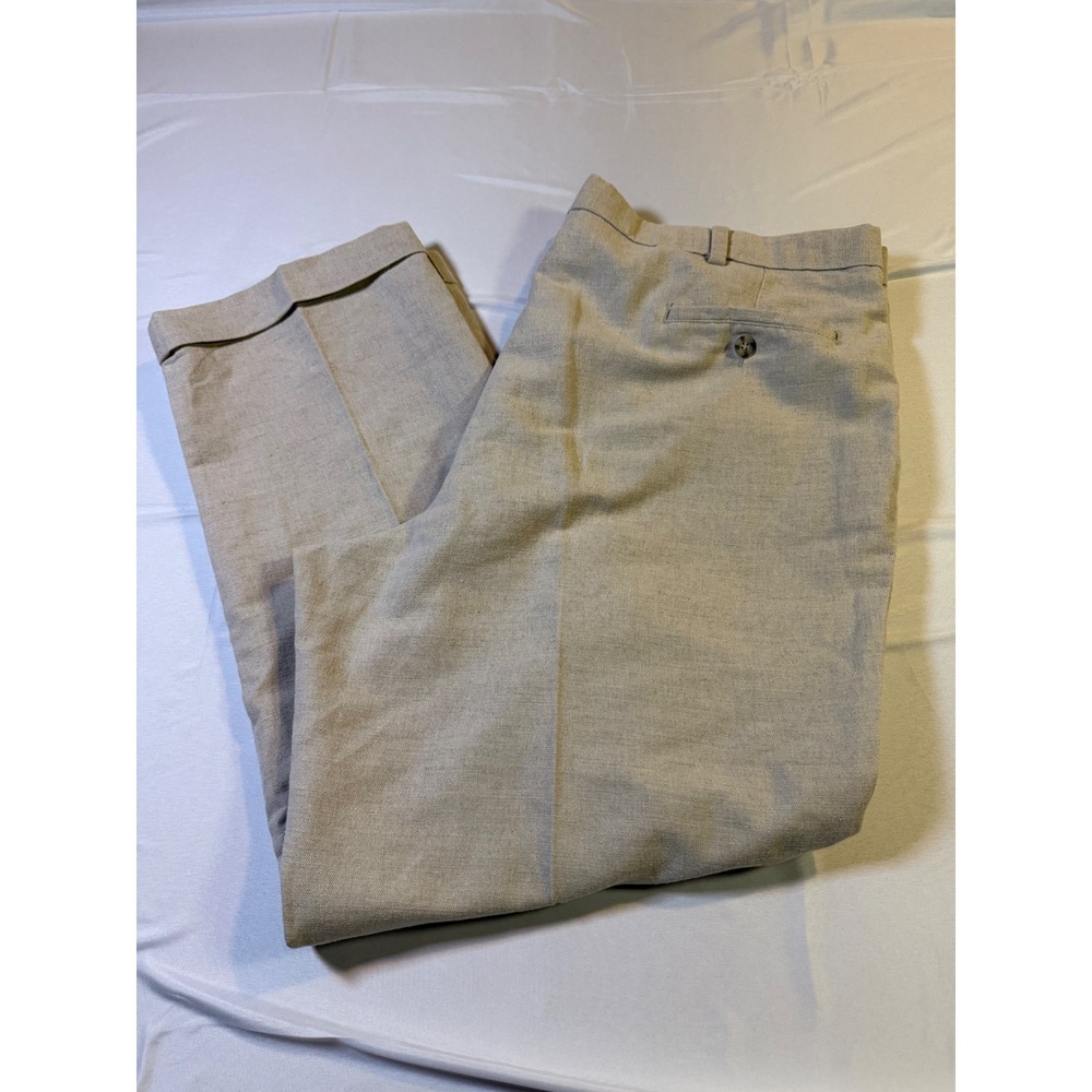 Dockers Premium Mens 40x30 Beige Linen Cotton Pleated Relaxed Fit Cuffed Pants